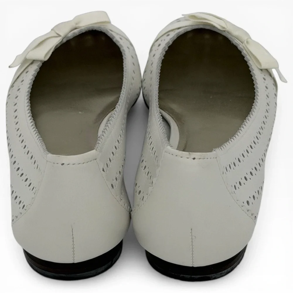 Talbots White Perforated Ballet Flats Bow‎ Scalloped Edge 7.5B